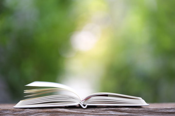 Notebooks on wooden table 