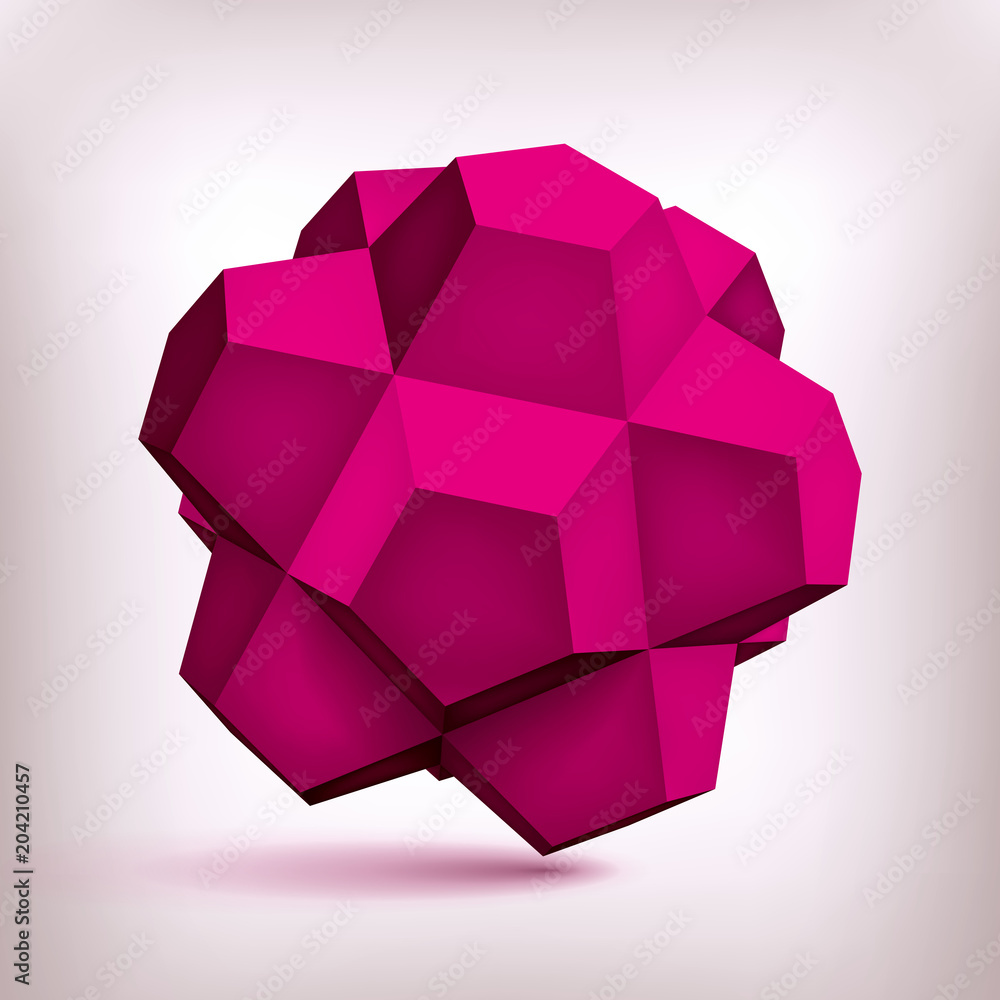 Poster volume polyhedron purple star, 3d object, geometry shape, mesh version, abstract vector element for 