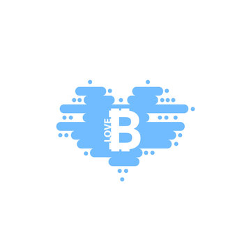 Bitcoin in cloud in the shape of a heart with shadow and blue sky background