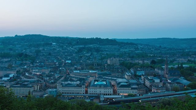 Bath, Somerset - Aerial Sunset Time Lapse (Day to Night) of Historic City
