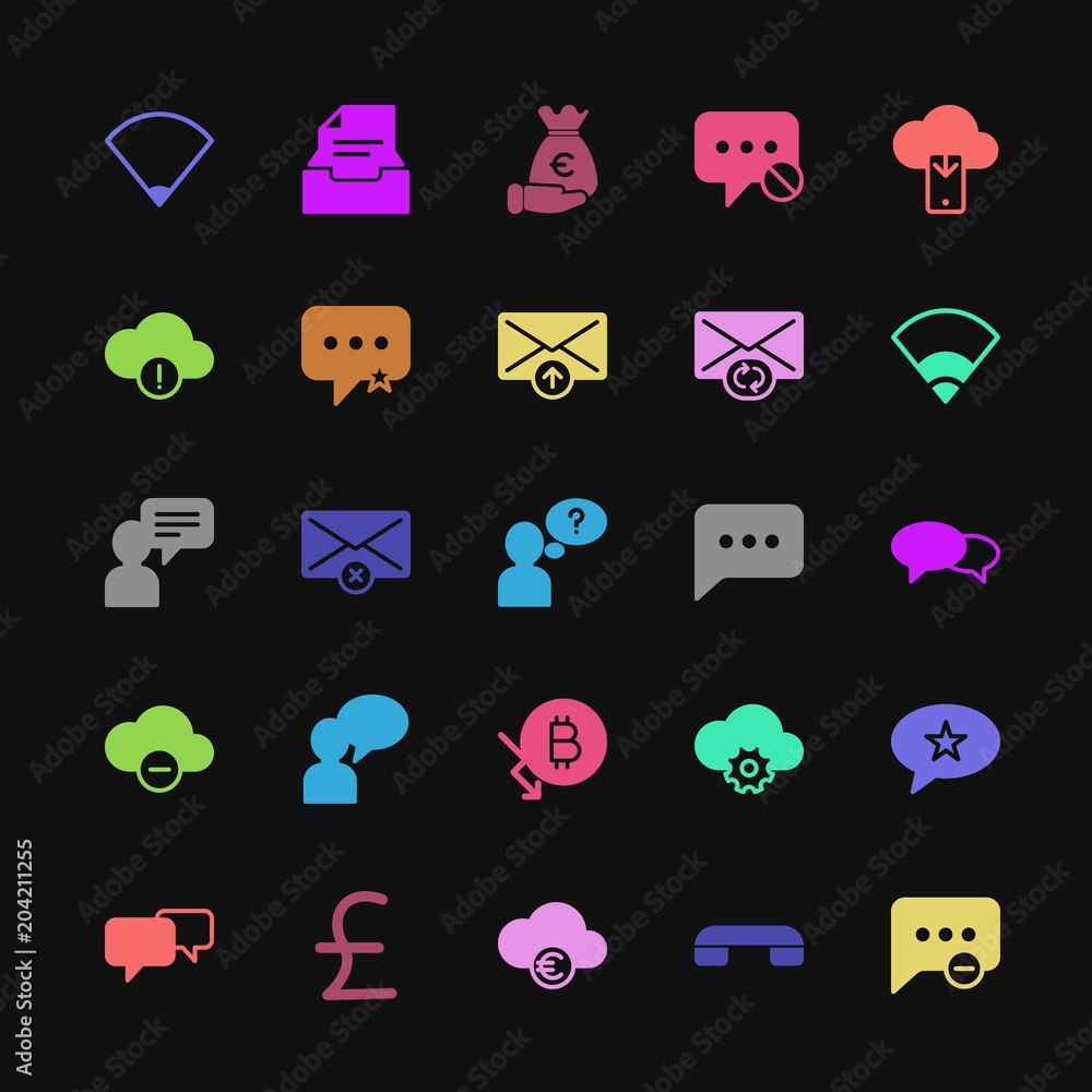 Poster modern simple colorful set of money, cloud and networking, chat and messenger, mobile, email vector 