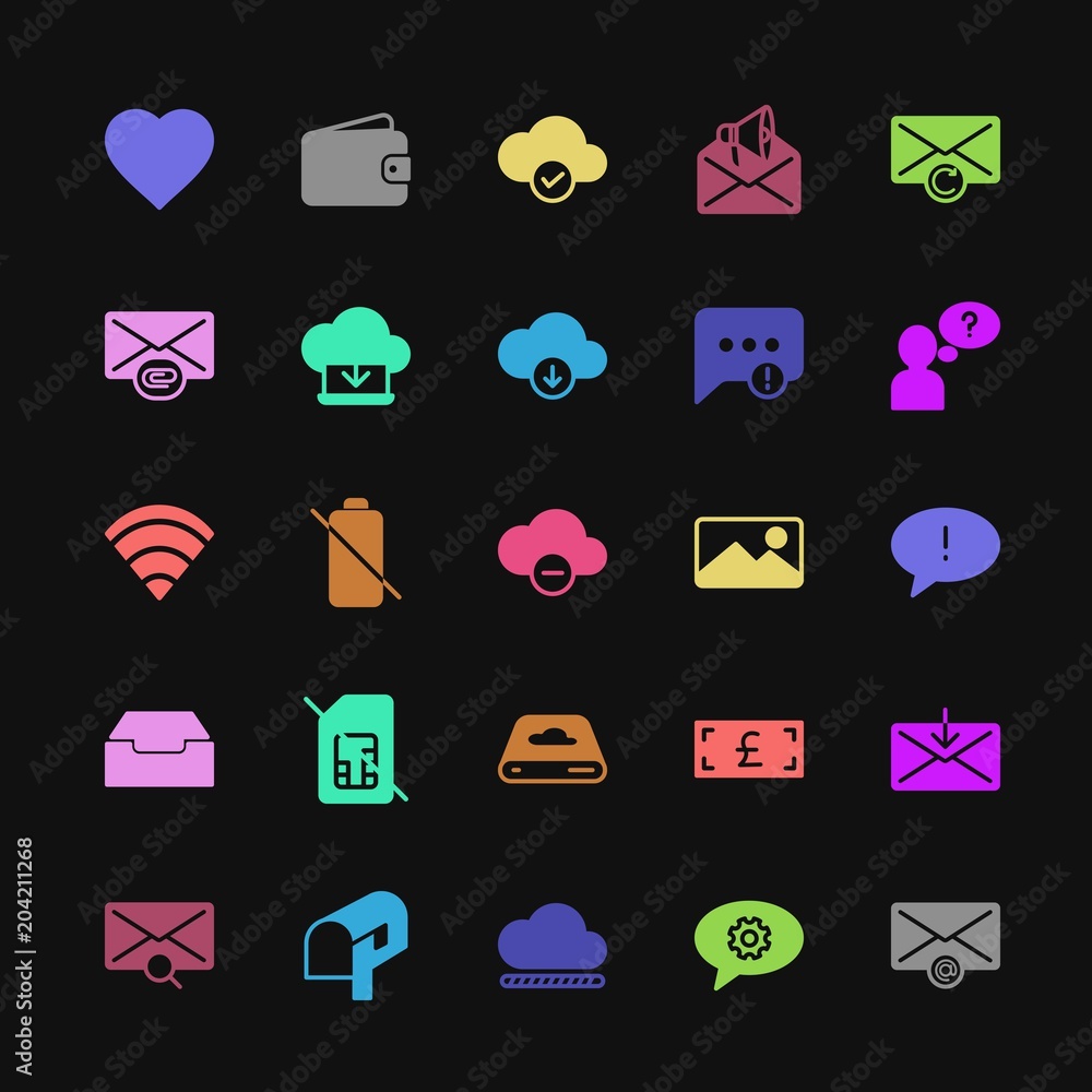 Poster modern simple colorful set of money, cloud and networking, chat and messenger, mobile, email vector 