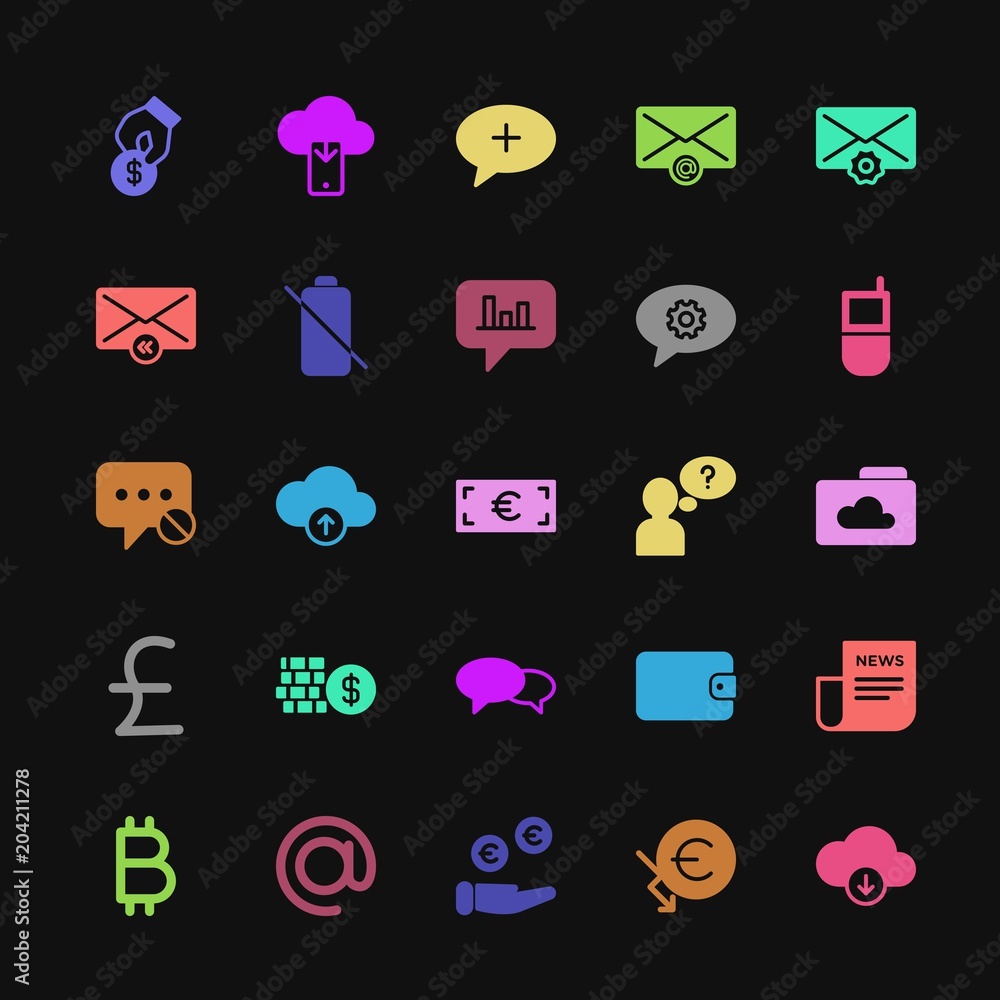 Poster modern simple colorful set of money, cloud and networking, chat and messenger, mobile, email vector 