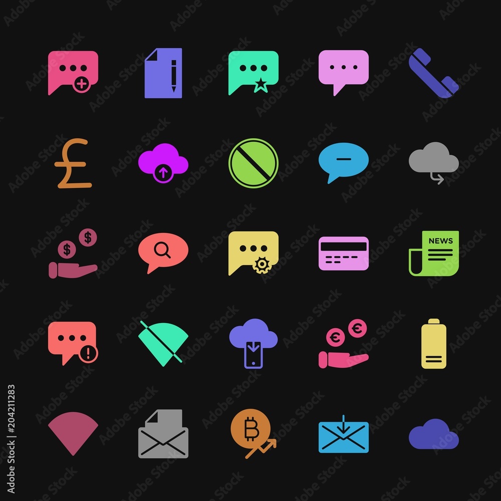 Poster modern simple colorful set of money, cloud and networking, chat and messenger, mobile, email vector 