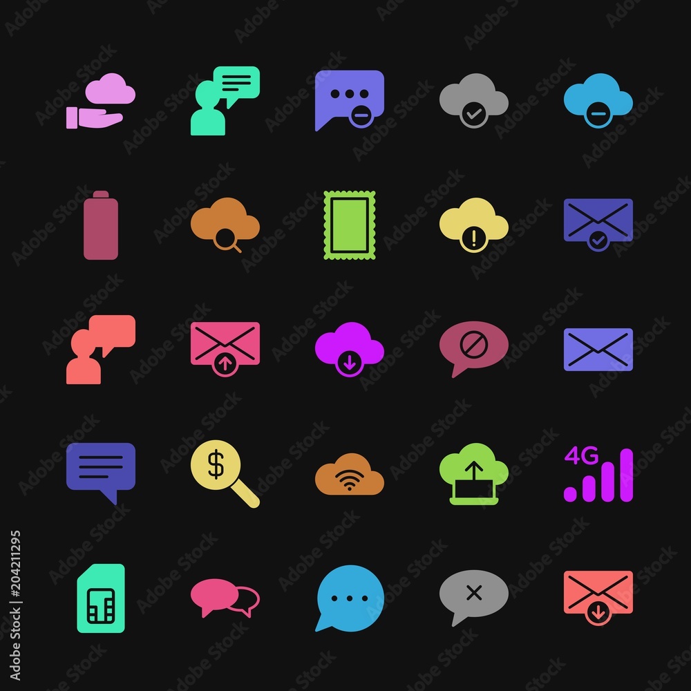 Poster modern simple colorful set of money, cloud and networking, chat and messenger, mobile, email vector 