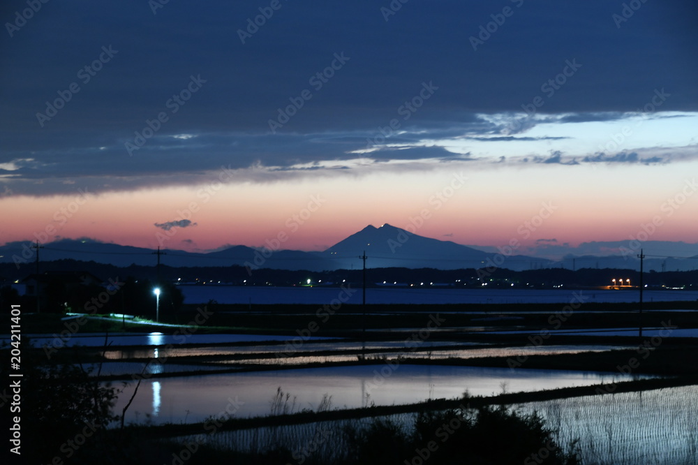 Wall mural 筑波山と水田の夜景