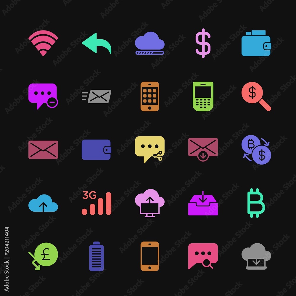 Aufkleber modern simple colorful set of money, cloud and networking, chat and messenger, mobile, email vector 