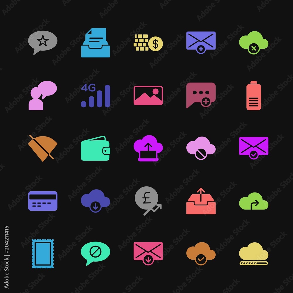 Poster modern simple colorful set of money, cloud and networking, chat and messenger, mobile, email vector 