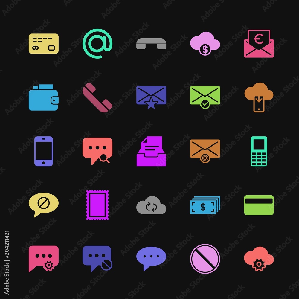 Poster modern simple colorful set of money, cloud and networking, chat and messenger, mobile, email vector 