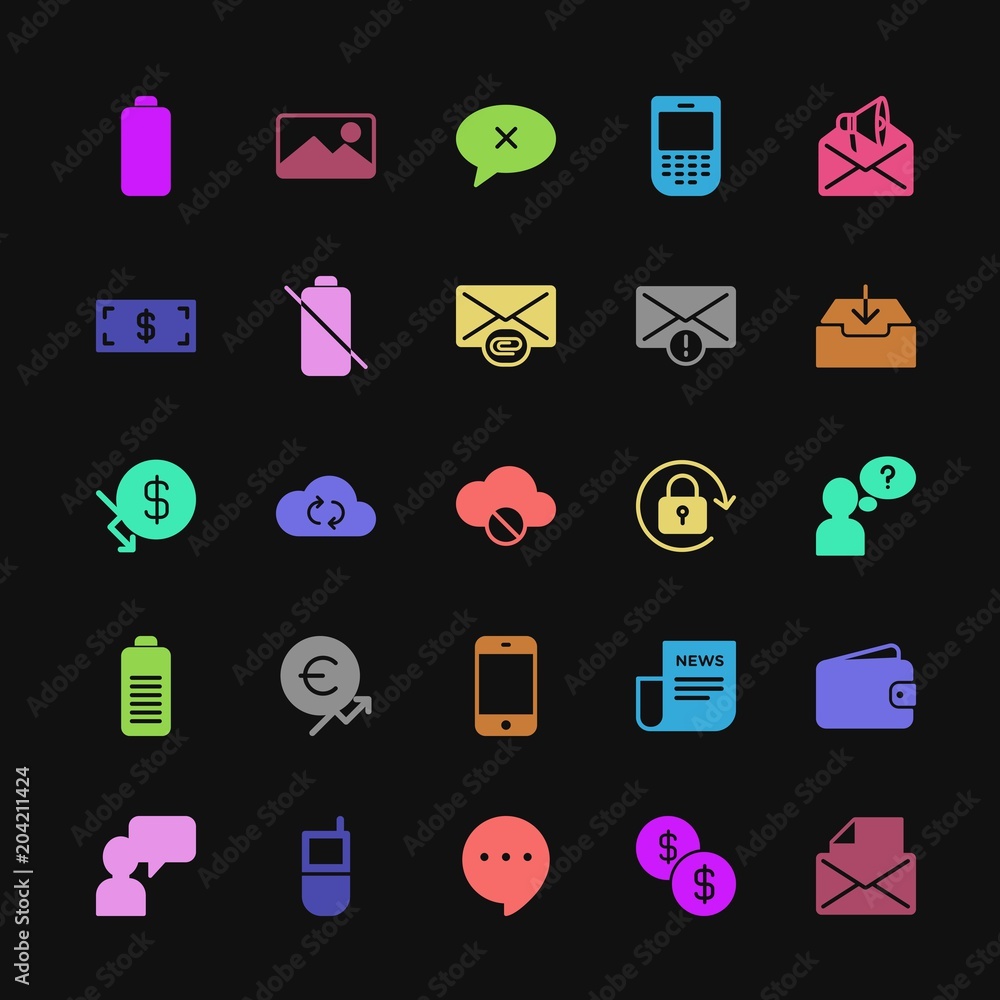 Poster modern simple colorful set of money, cloud and networking, chat and messenger, mobile, email vector 