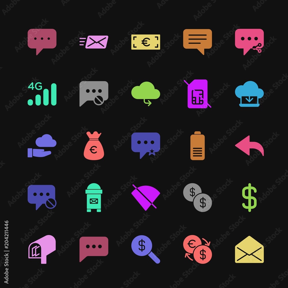 Poster modern simple colorful set of money, cloud and networking, chat and messenger, mobile, email vector 