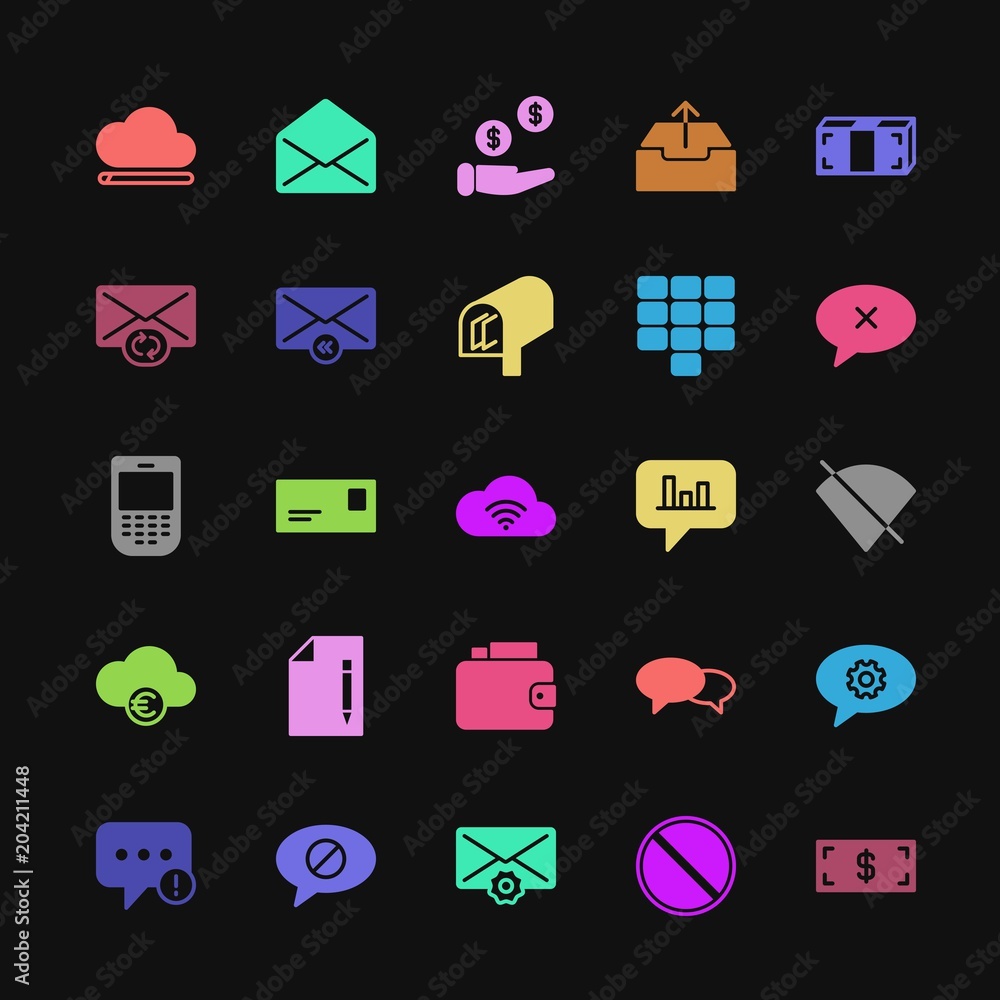 Poster modern simple colorful set of money, cloud and networking, chat and messenger, mobile, email vector 