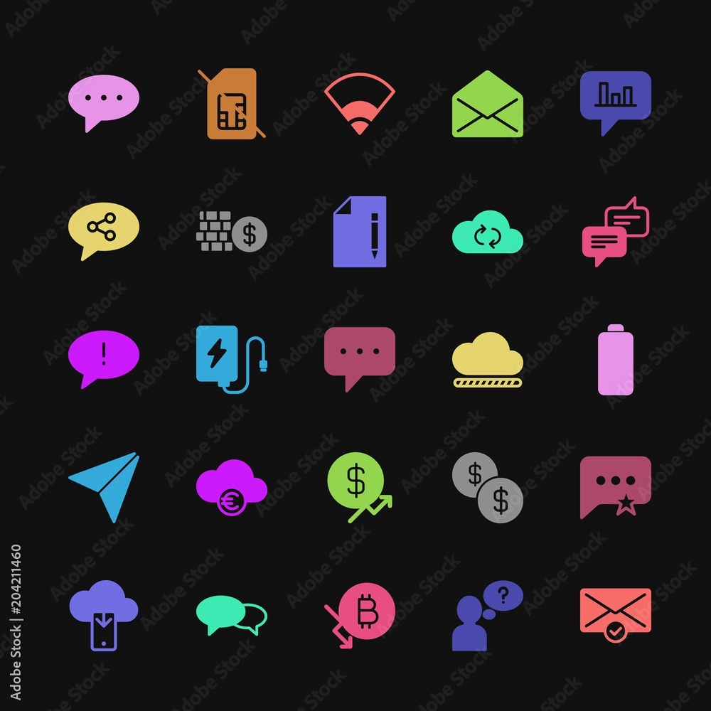 Poster modern simple colorful set of money, cloud and networking, chat and messenger, mobile, email vector 