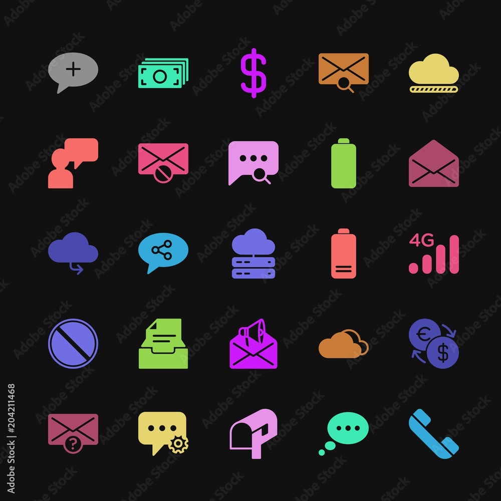 Poster modern simple colorful set of money, cloud and networking, chat and messenger, mobile, email vector 