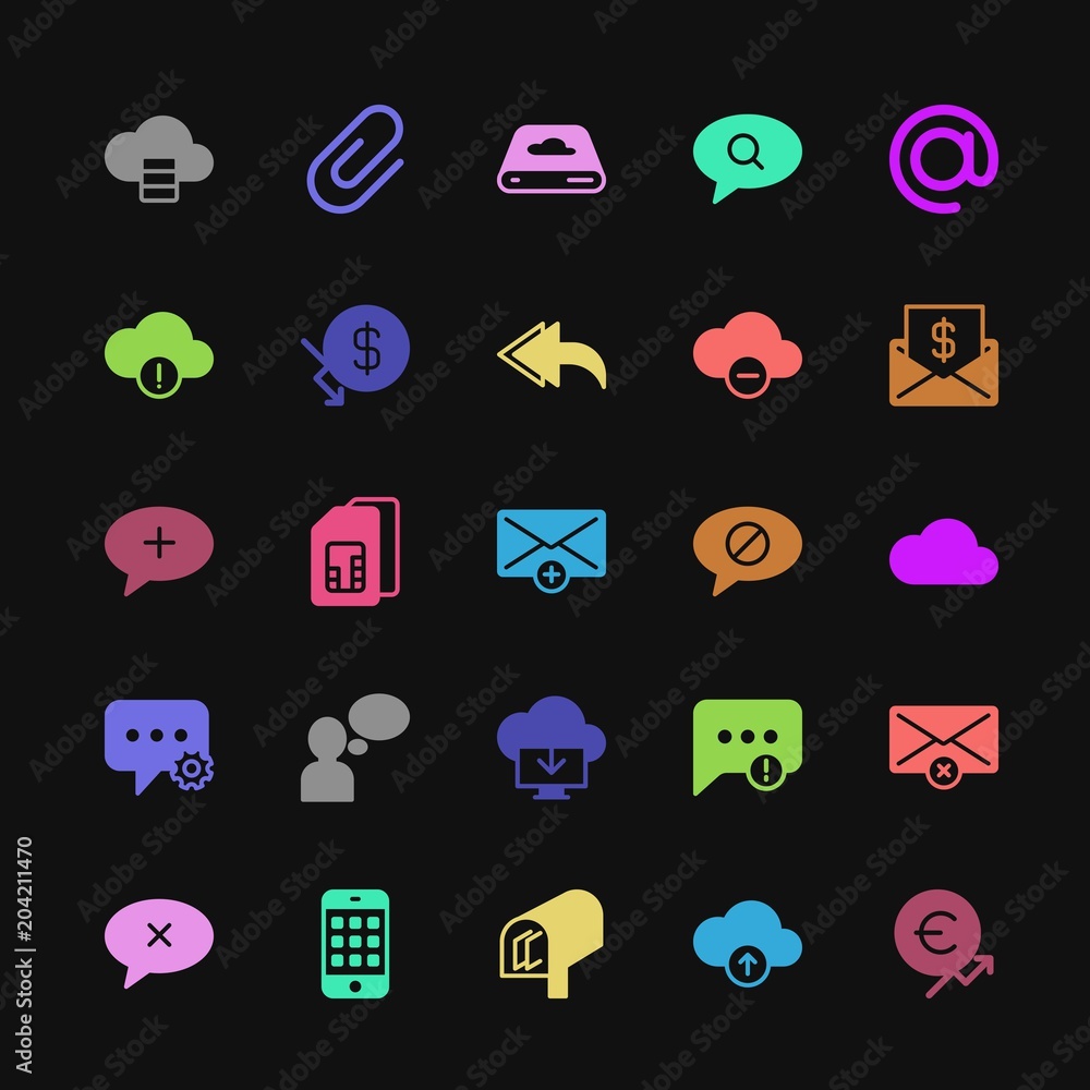 Poster modern simple colorful set of money, cloud and networking, chat and messenger, mobile, email vector 