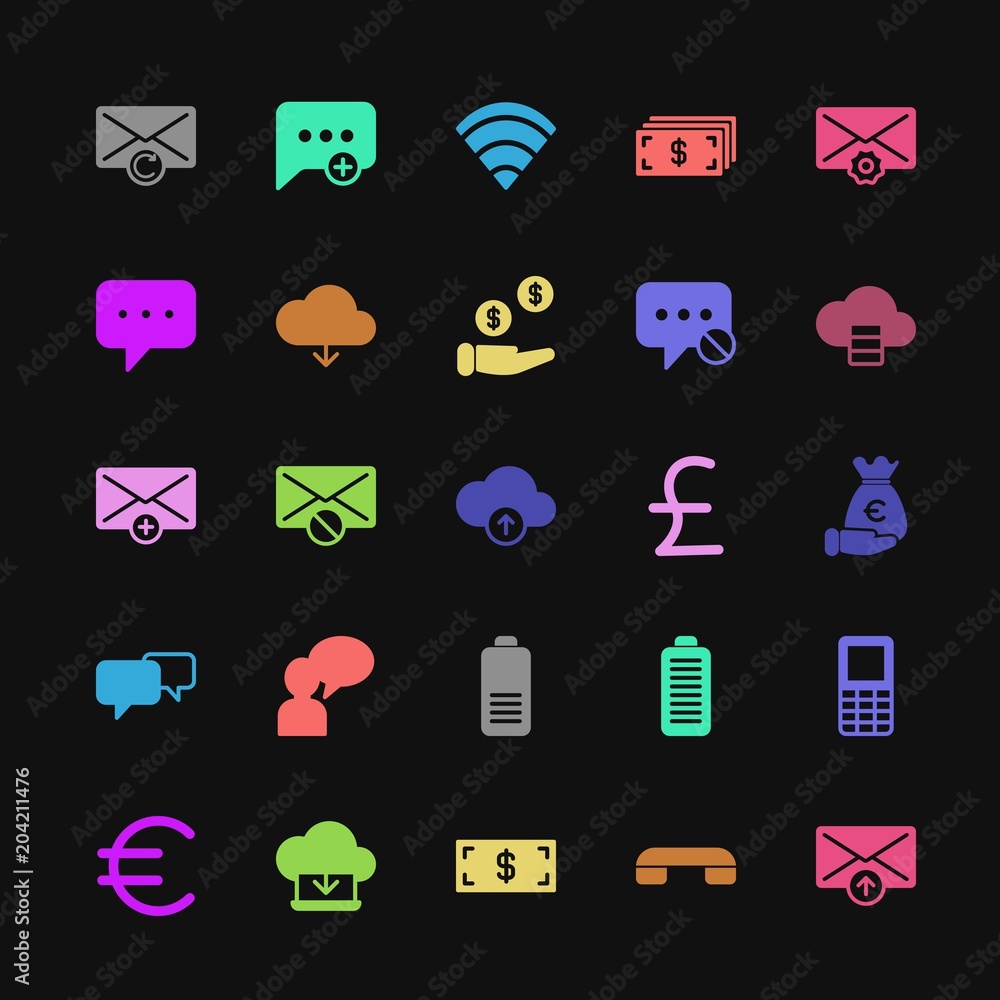 Poster modern simple colorful set of money, cloud and networking, chat and messenger, mobile, email vector 