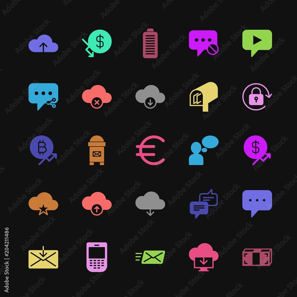 Aufkleber modern simple colorful set of money, cloud and networking, chat and messenger, mobile, email vector 
