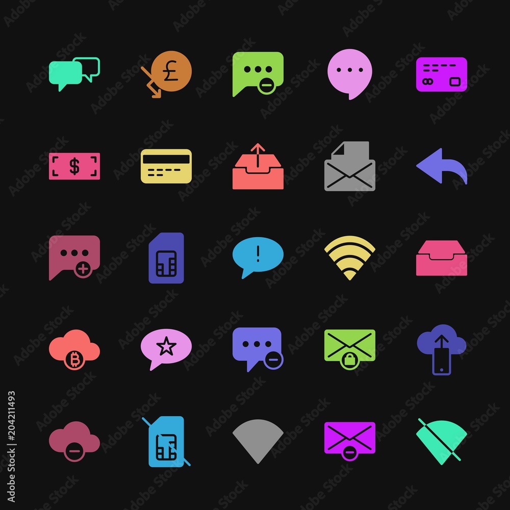 Poster modern simple colorful set of money, cloud and networking, chat and messenger, mobile, email vector 