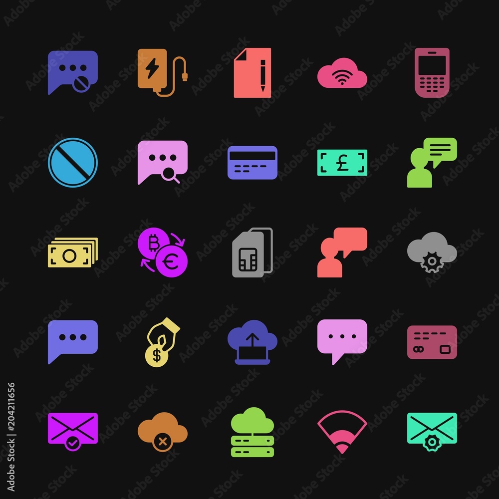 Poster modern simple colorful set of money, cloud and networking, chat and messenger, mobile, email vector 