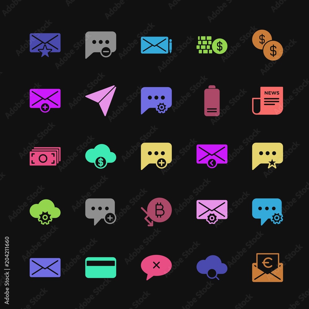 Poster modern simple colorful set of money, cloud and networking, chat and messenger, mobile, email vector 