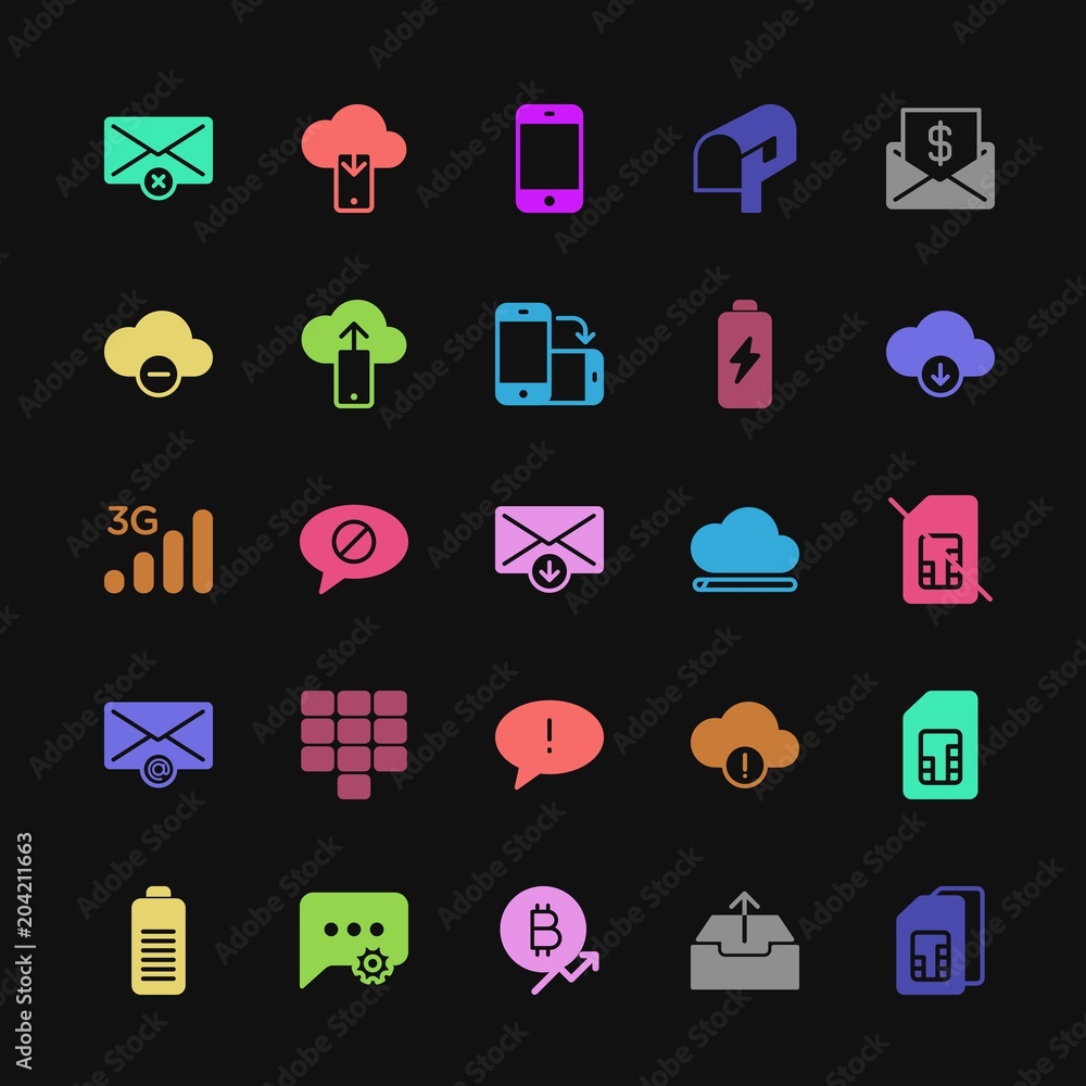 Poster modern simple colorful set of money, cloud and networking, chat and messenger, mobile, email vector 