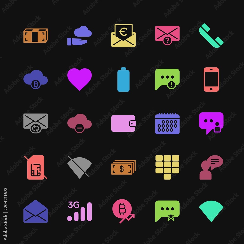 Poster modern simple colorful set of money, cloud and networking, chat and messenger, mobile, email vector 