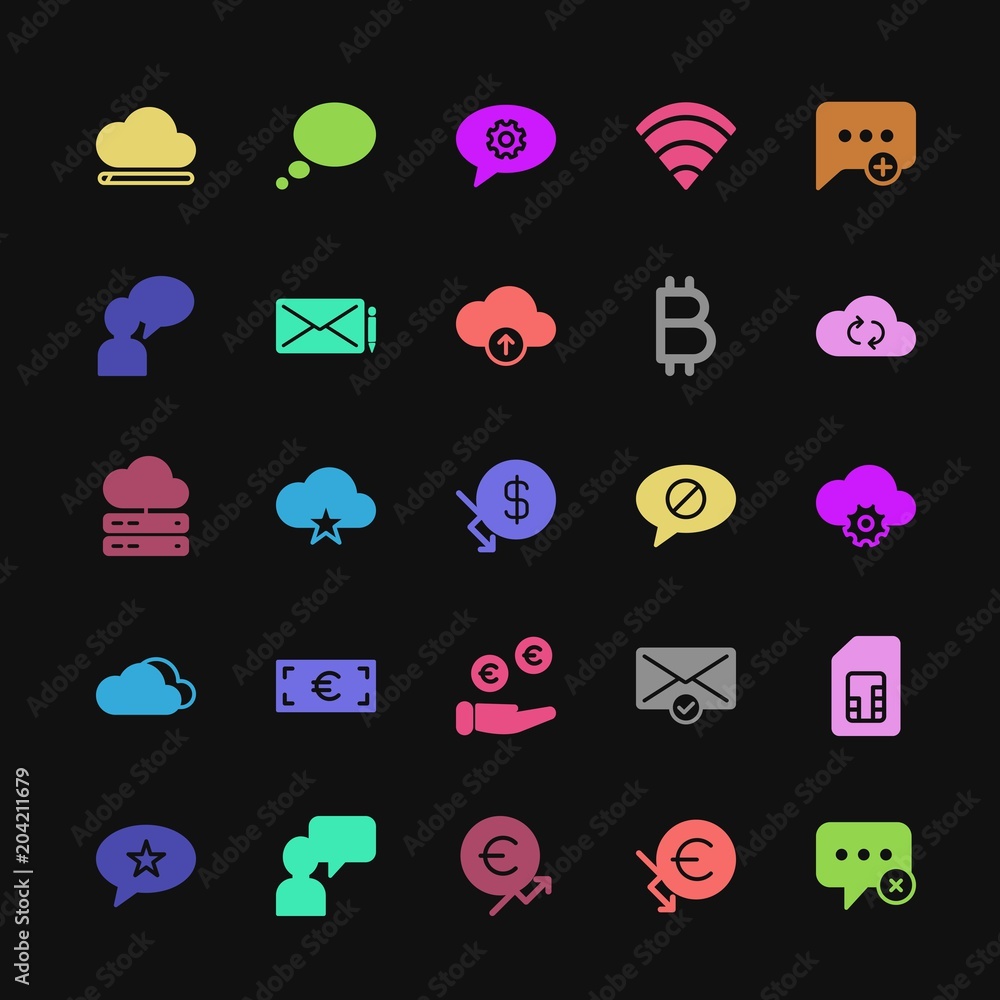 Aufkleber modern simple colorful set of money, cloud and networking, chat and messenger, mobile, email vector 