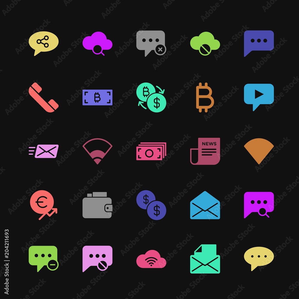 Poster modern simple colorful set of money, cloud and networking, chat and messenger, mobile, email vector 