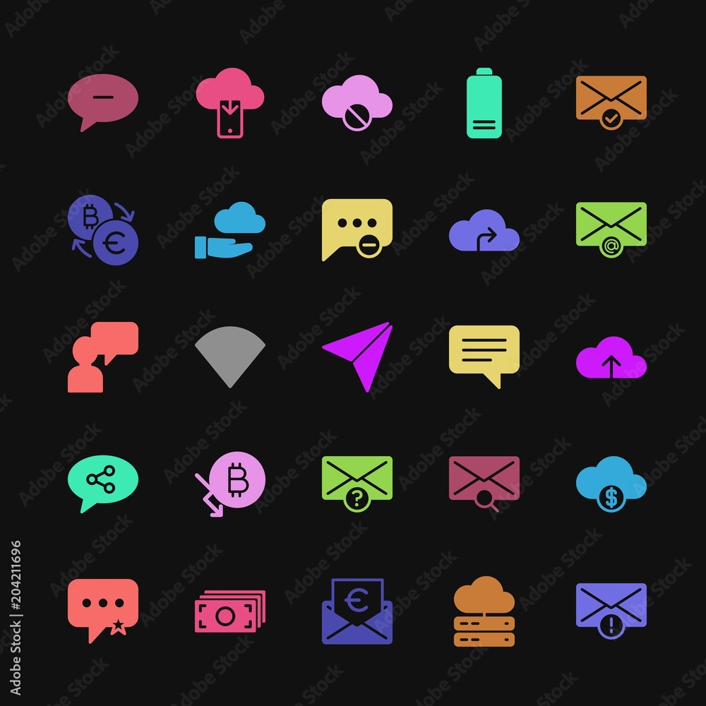 Poster modern simple colorful set of money, cloud and networking, chat and messenger, mobile, email vector 