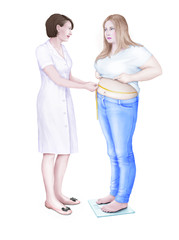 Doctor and patien, measurement of waist circumference