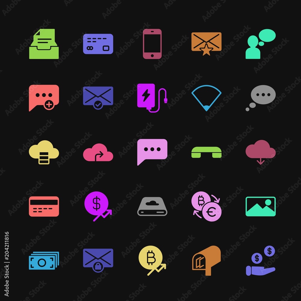 Poster modern simple colorful set of money, cloud and networking, chat and messenger, mobile, email vector 