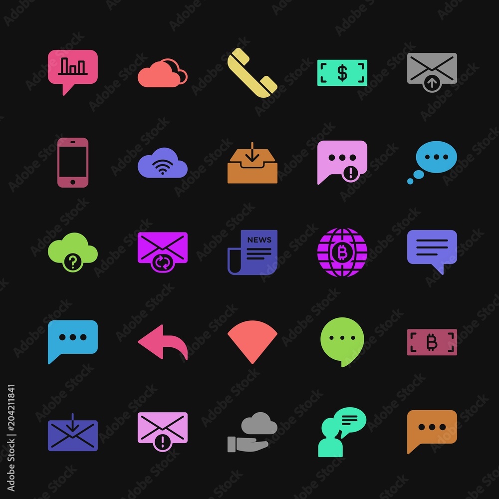 Poster modern simple colorful set of money, cloud and networking, chat and messenger, mobile, email vector 