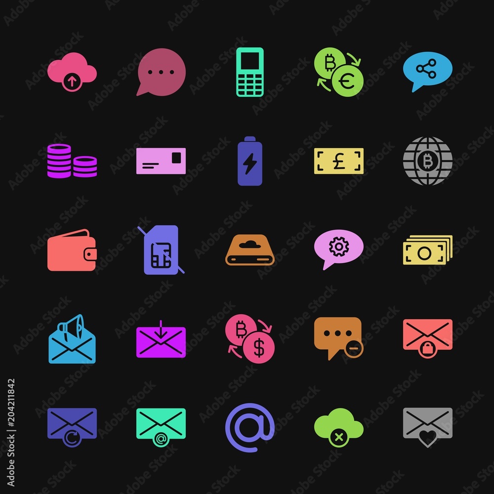 Aufkleber modern simple colorful set of money, cloud and networking, chat and messenger, mobile, email vector 