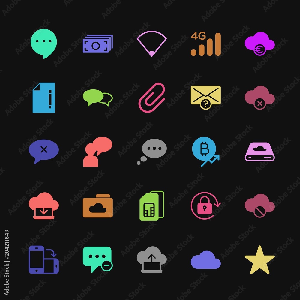 Poster modern simple colorful set of money, cloud and networking, chat and messenger, mobile, email vector 