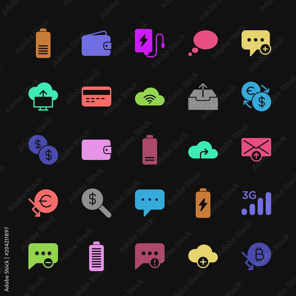 Poster modern simple colorful set of money, cloud and networking, chat and messenger, mobile, email vector 