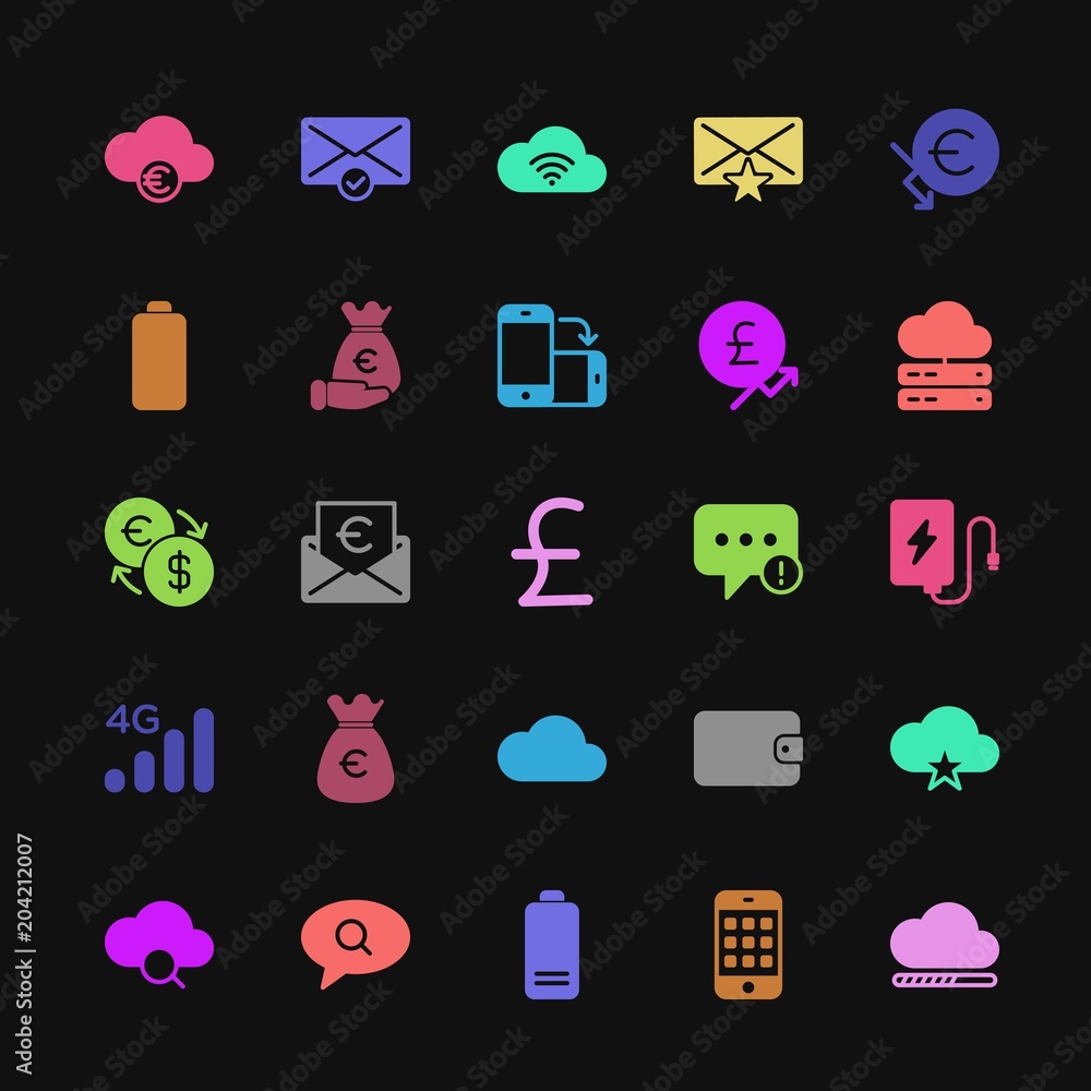 Poster modern simple colorful set of money, cloud and networking, chat and messenger, mobile, email vector 