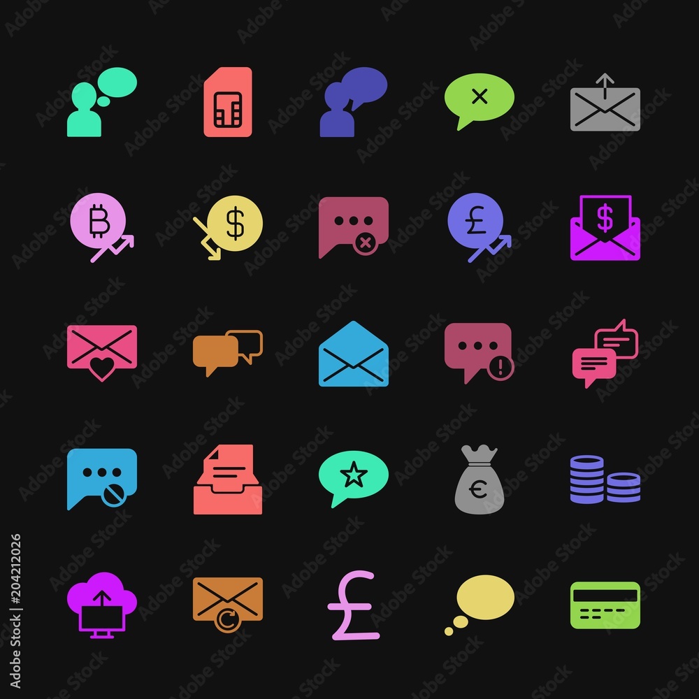 Poster modern simple colorful set of money, cloud and networking, chat and messenger, mobile, email vector 