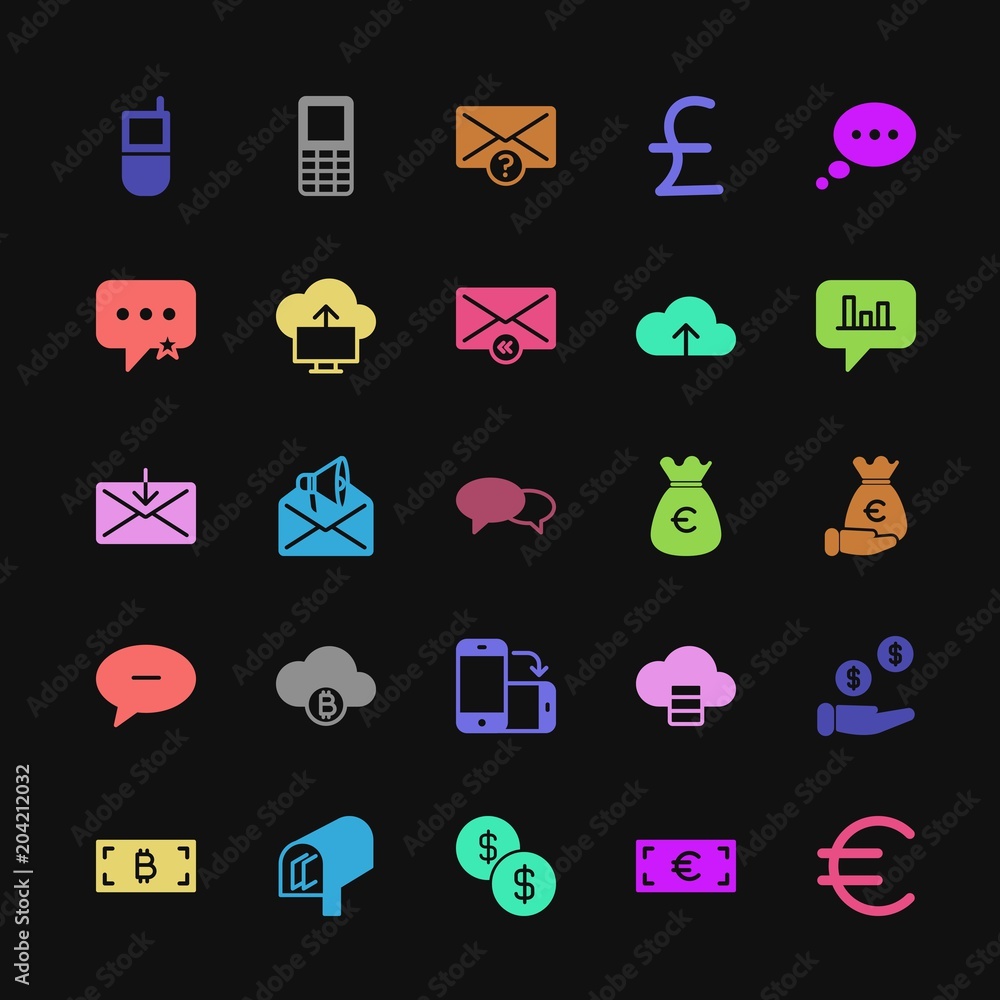 Poster modern simple colorful set of money, cloud and networking, chat and messenger, mobile, email vector 