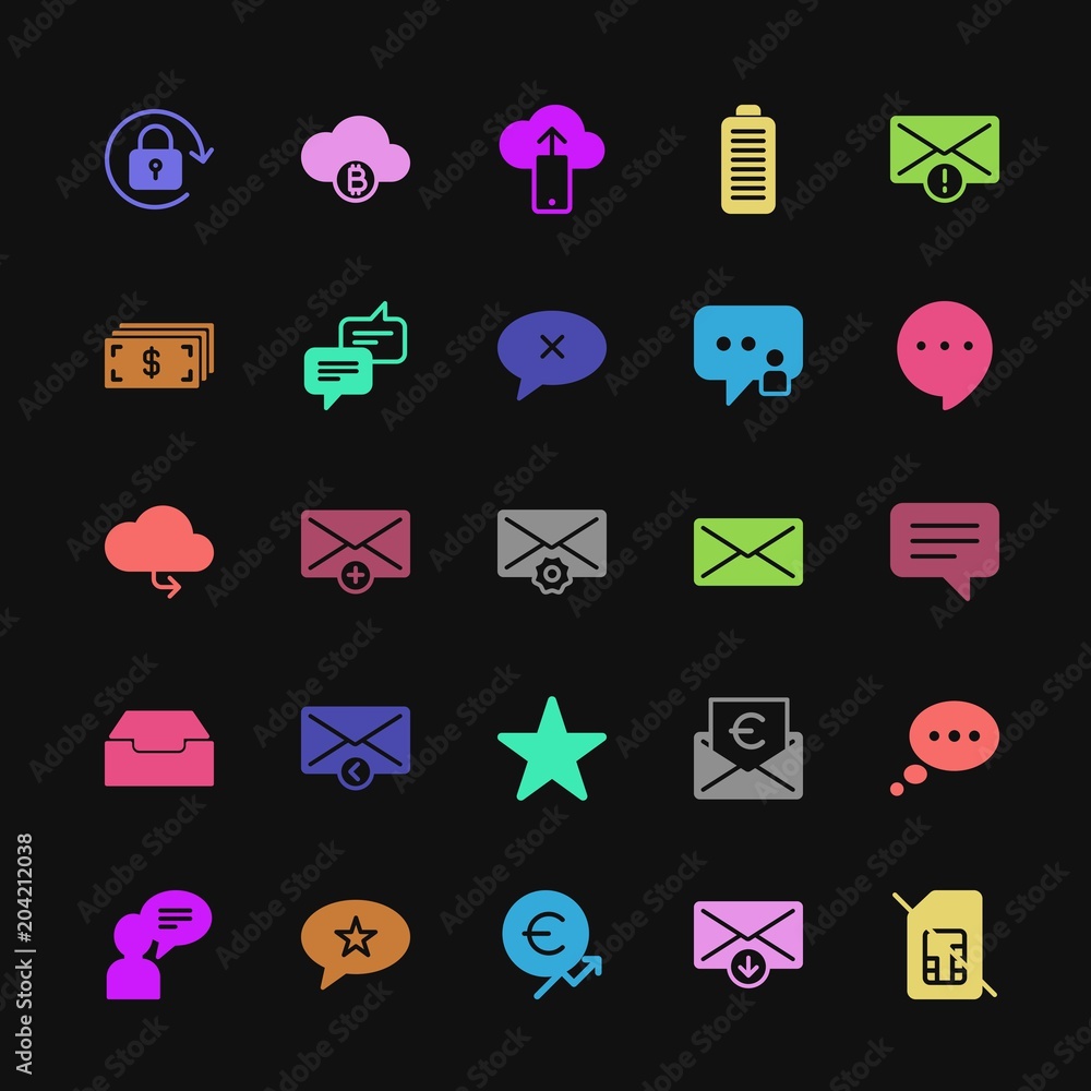 Aufkleber modern simple colorful set of money, cloud and networking, chat and messenger, mobile, email vector 