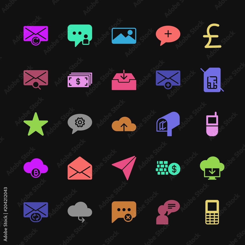 Poster modern simple colorful set of money, cloud and networking, chat and messenger, mobile, email vector 