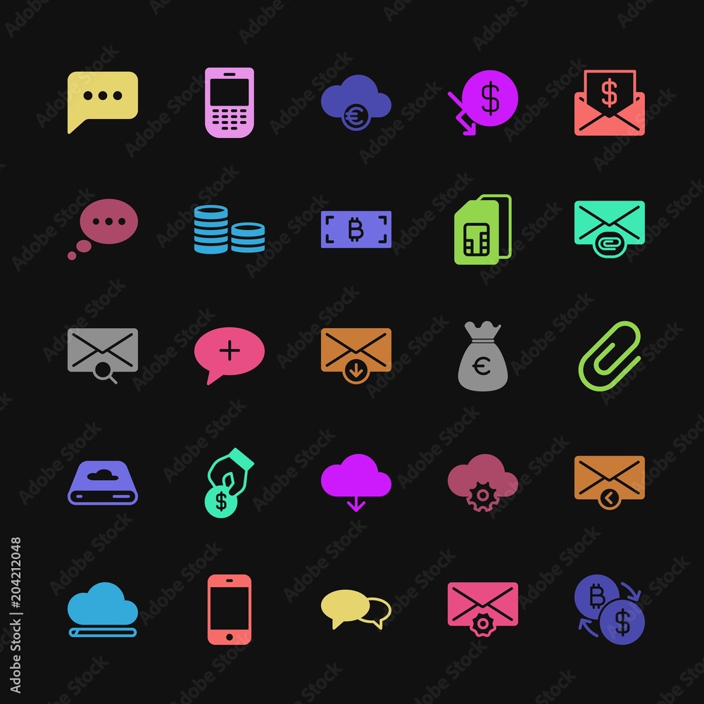 Poster modern simple colorful set of money, cloud and networking, chat and messenger, mobile, email vector 