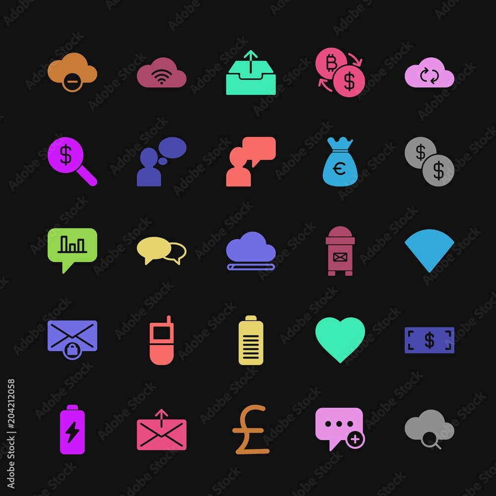 Poster modern simple colorful set of money, cloud and networking, chat and messenger, mobile, email vector 