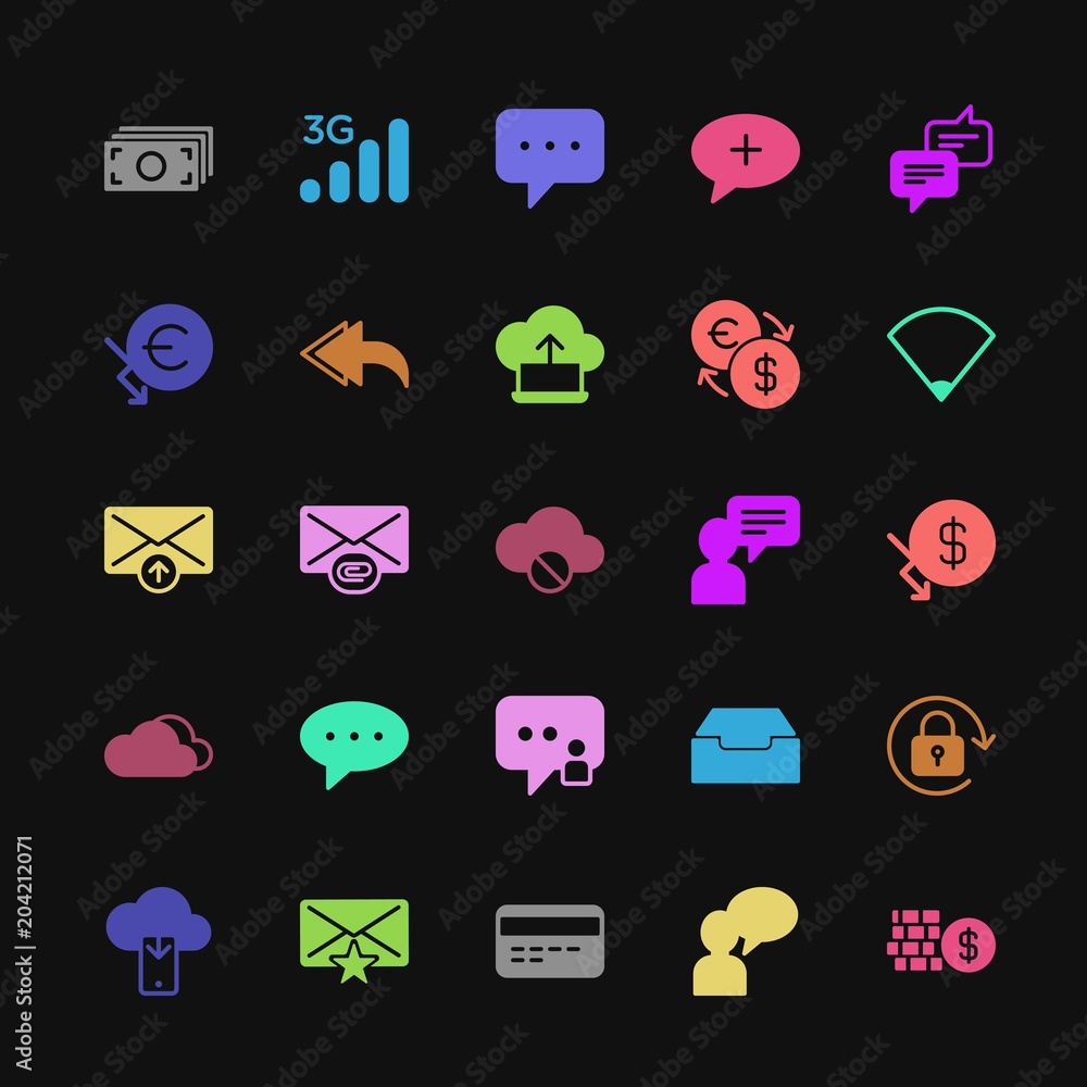Poster modern simple colorful set of money, cloud and networking, chat and messenger, mobile, email vector 
