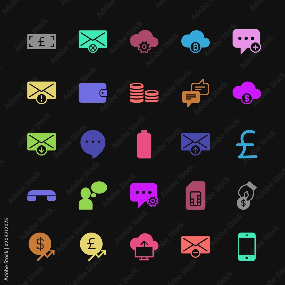 Poster modern simple colorful set of money, cloud and networking, chat and messenger, mobile, email vector 