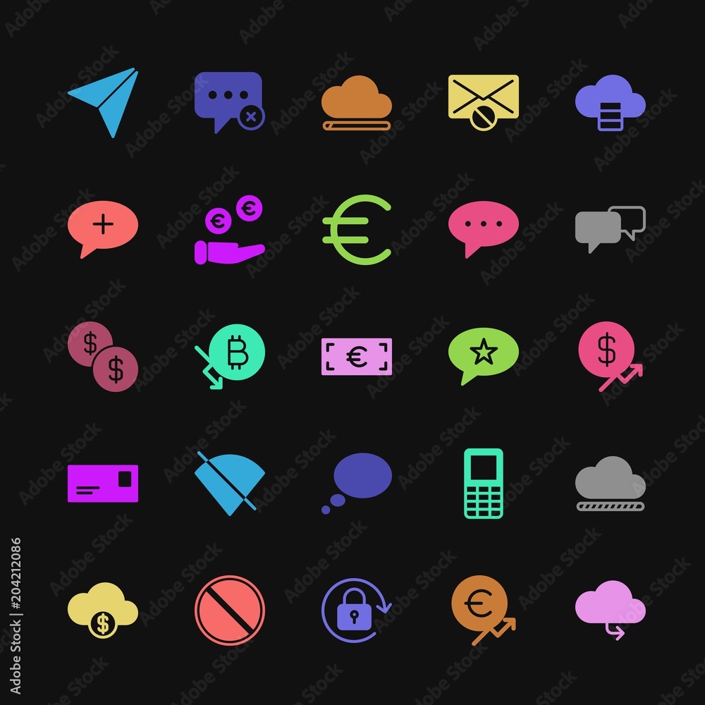 Poster modern simple colorful set of money, cloud and networking, chat and messenger, mobile, email vector 