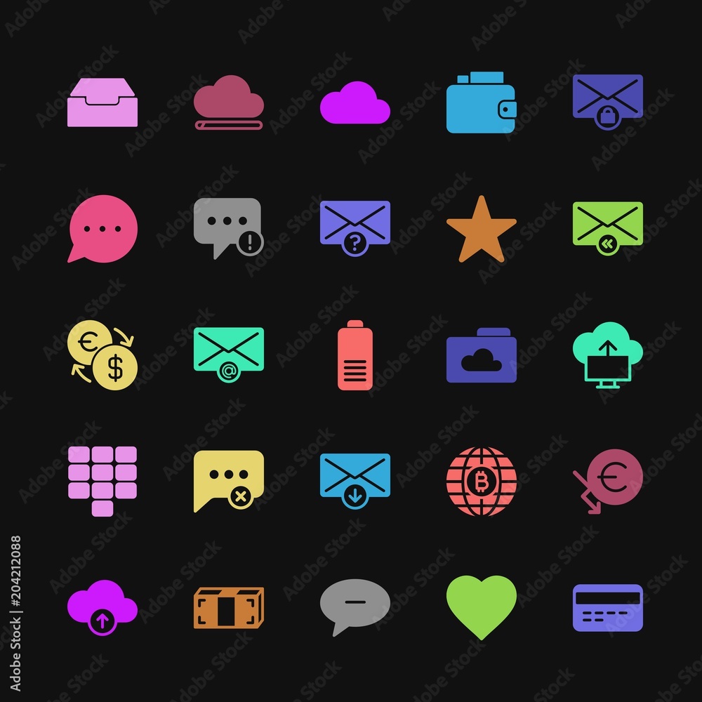 Poster modern simple colorful set of money, cloud and networking, chat and messenger, mobile, email vector 