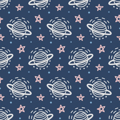 Space Galaxy childish seamless pattern with stars, cosmic elements
