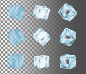 Ice cube icon set vector realistic illustration