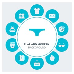 food, clothes, shopping Infographic Circle fill Icons Set. Contains such Icons as  business,  website,  elements,  background,  pattern,  banner,  slider, food and more. Fully Editable. Pixel Perfect