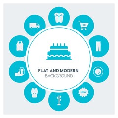 food, clothes, shopping Infographic Circle fill Icons Set. Contains such Icons as  business,  website,  elements,  background,  pattern,  banner,  slider,  sign and more. Fully Editable. Pixel Perfect